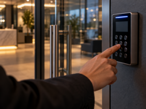 How to Switch Commercial Office Cleaning Services Without Disrupting Your Office 2 Facility manager changing the alarm code after switching commercial cleaning services